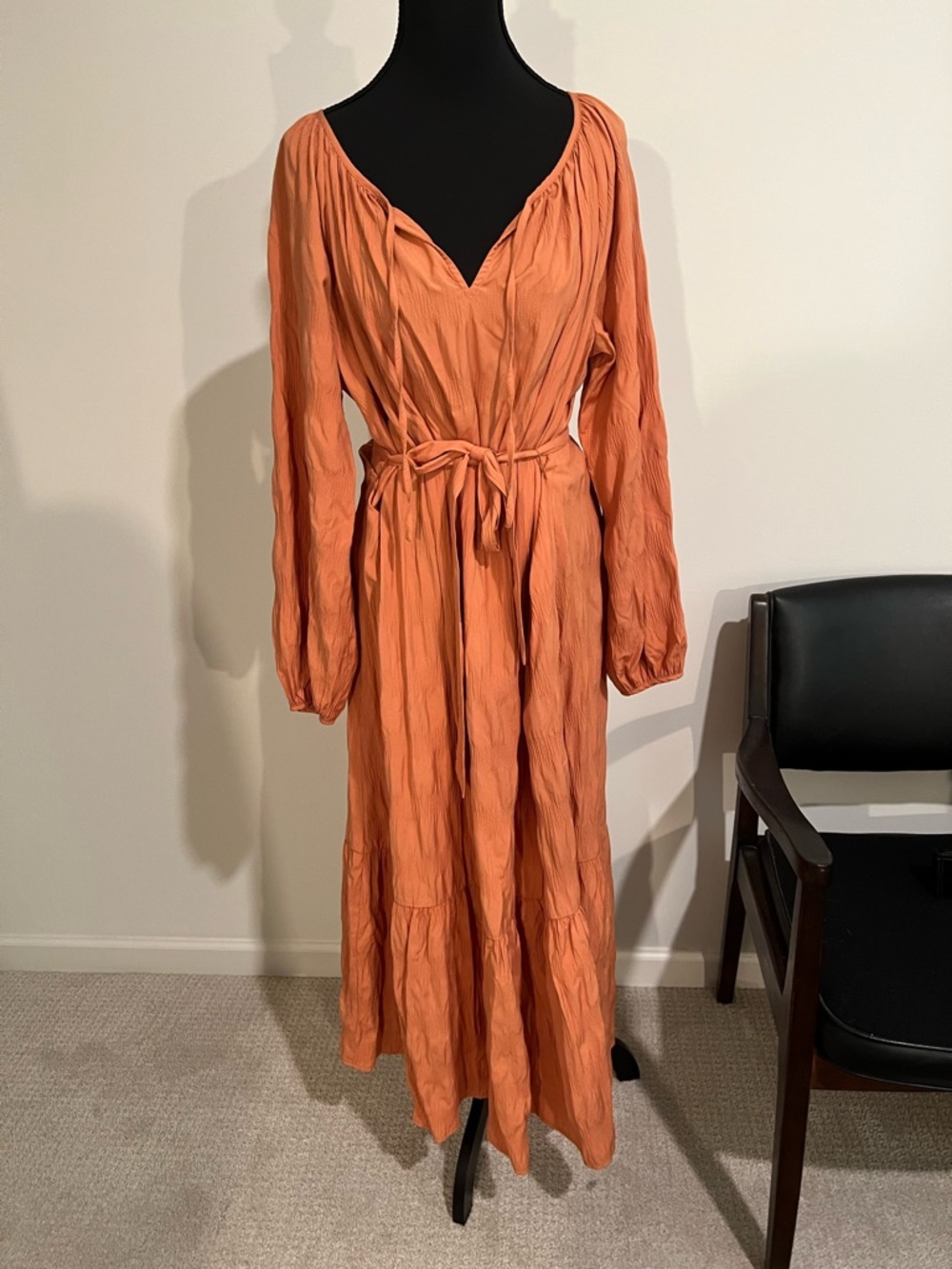 Elizabeth and James Burnt Orange Tie-Waist Maxi Dress